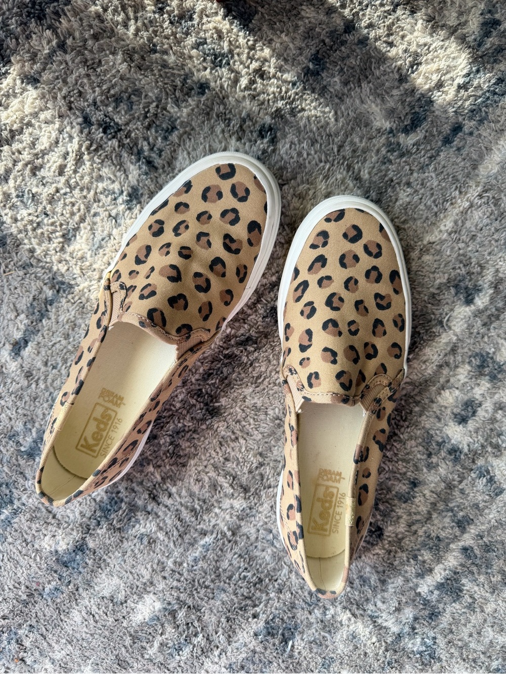 Keds Leopard Print Slip-On Sneakers in Tan, Black & Brown